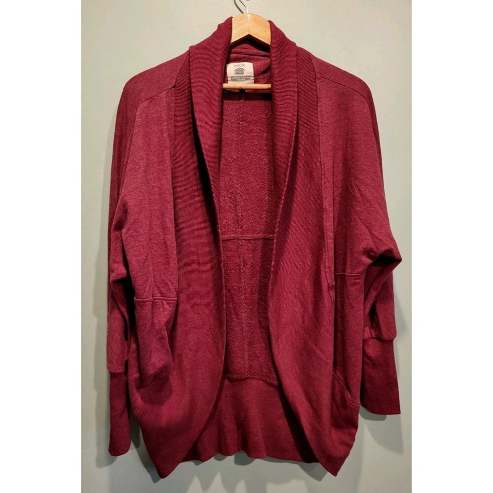 Burgundy Cocoon Wrap Open Mid Length Casual Cardigan Sweater Sz XL